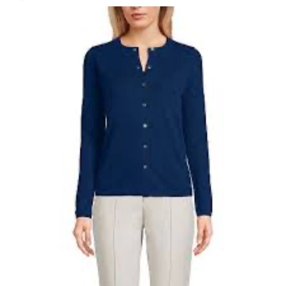 Lands' End Navy Button-Up V-Neck Cardigan